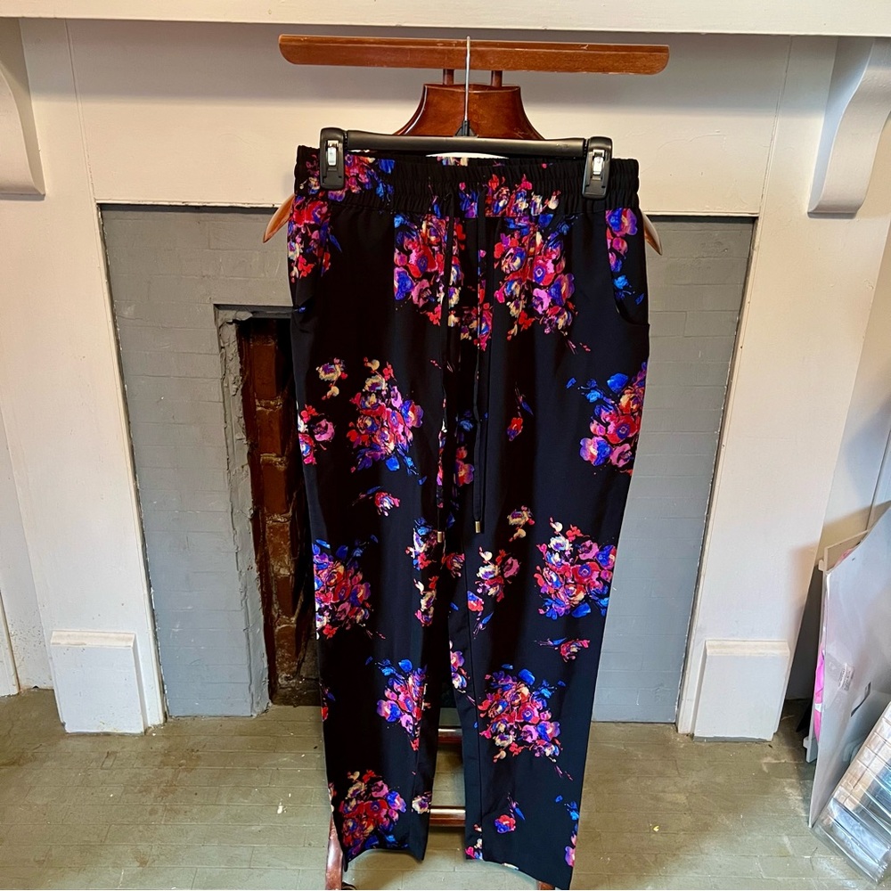 Floral Print Black Pants